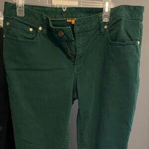 Tory Burch Super Skinny Jeans in Ivy Green w/Gold Hardware
